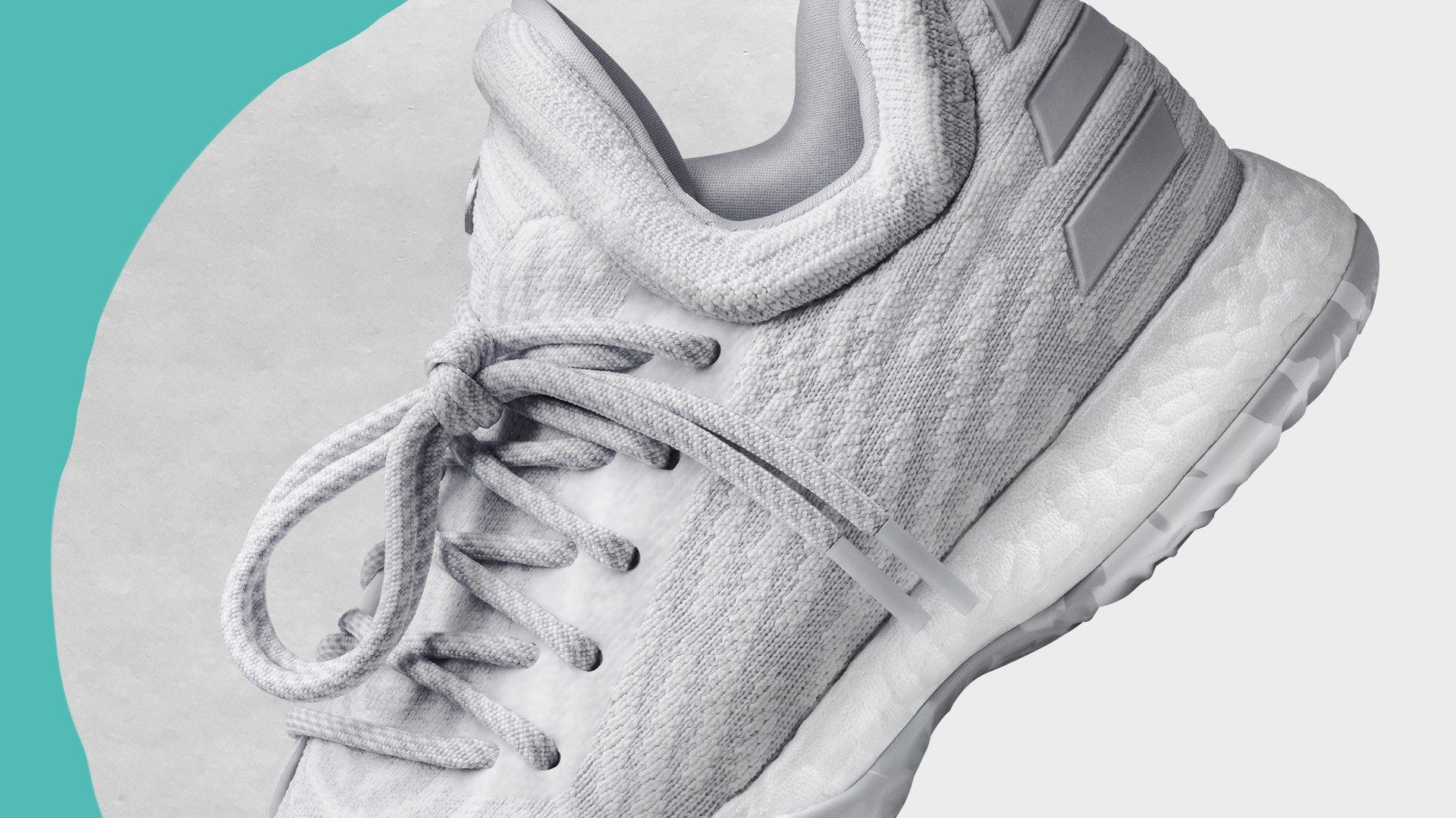 Harden LS in white knit, close-up of the collar and laces.