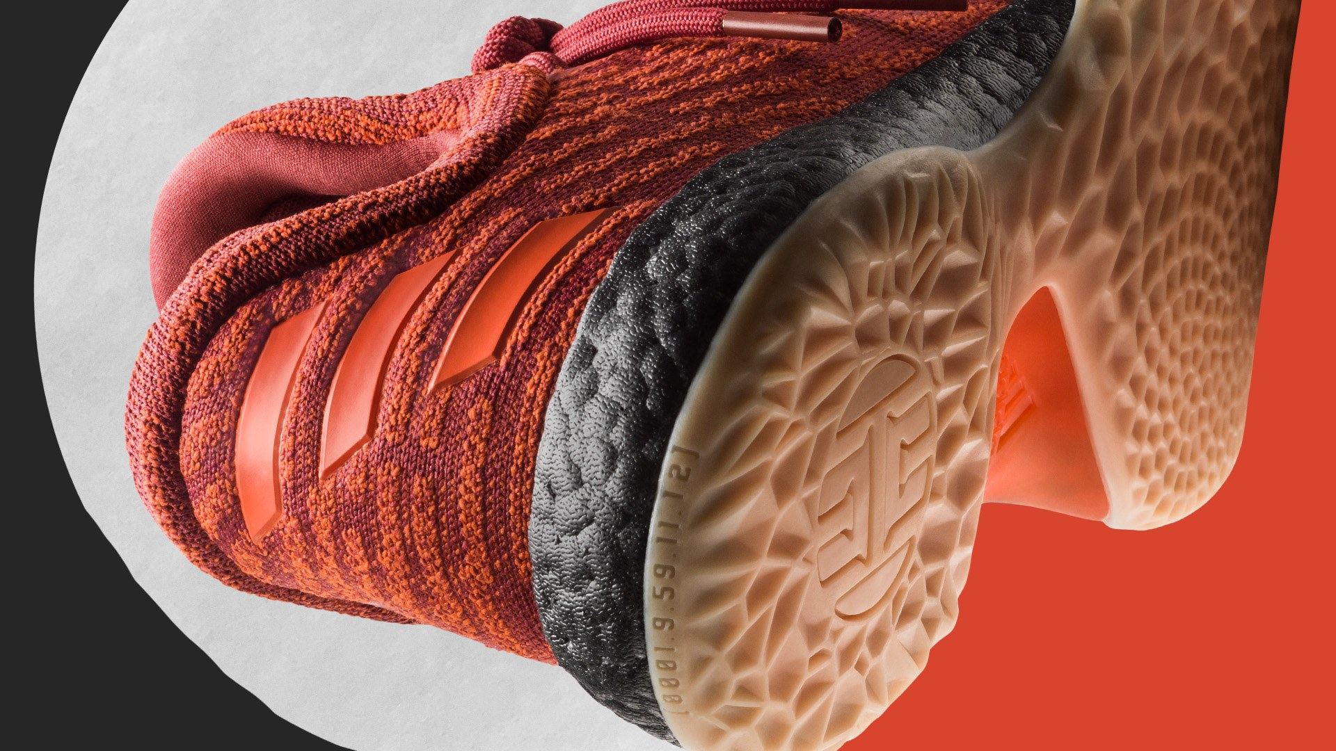 Harden LS in red knit from the heel, showing the gum-toned outsole.