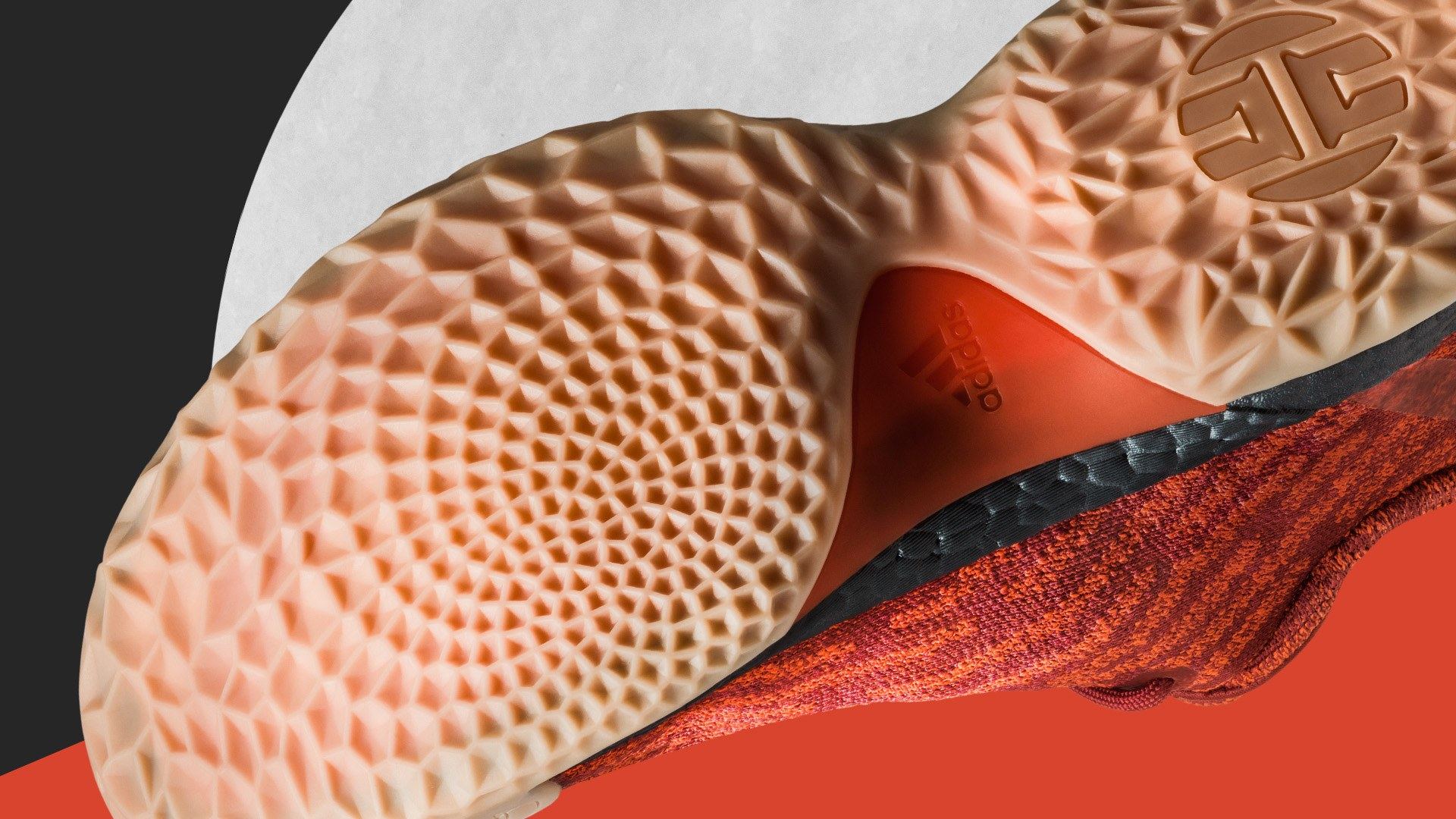Harden LS red colorway outsole with a radial traction pattern.