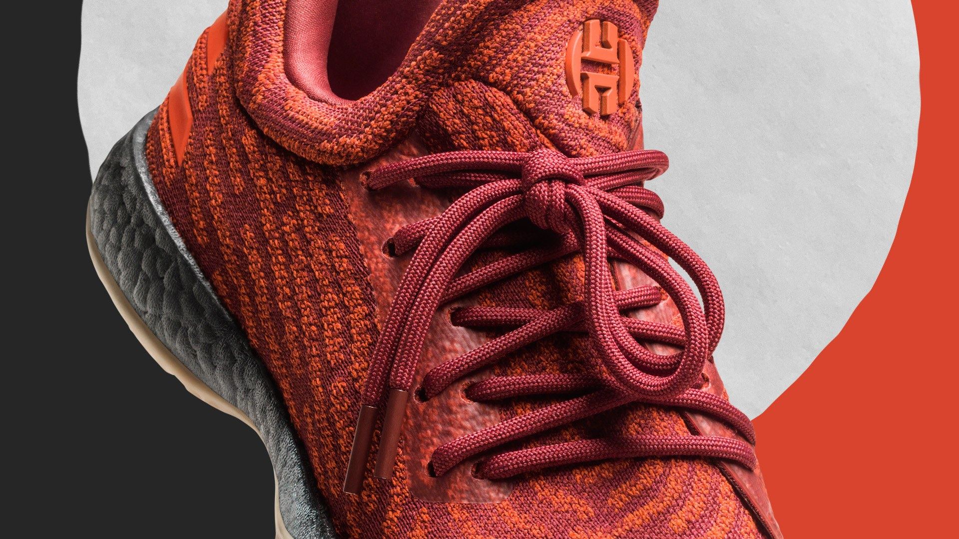 Harden LS red colorway, tongue logo and lacing.