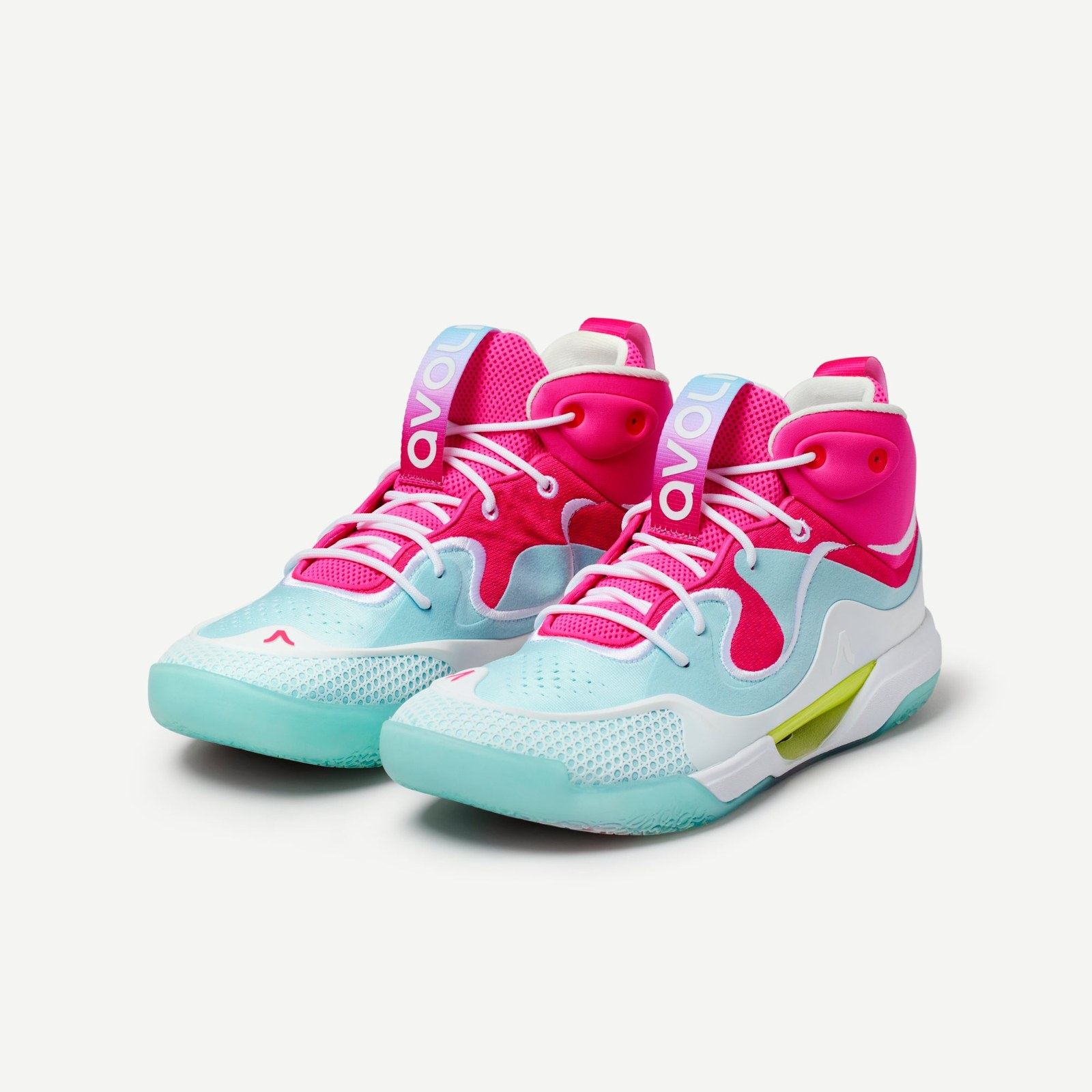 A pair of Cotton Candy Mids, three-quarter view from the toe.