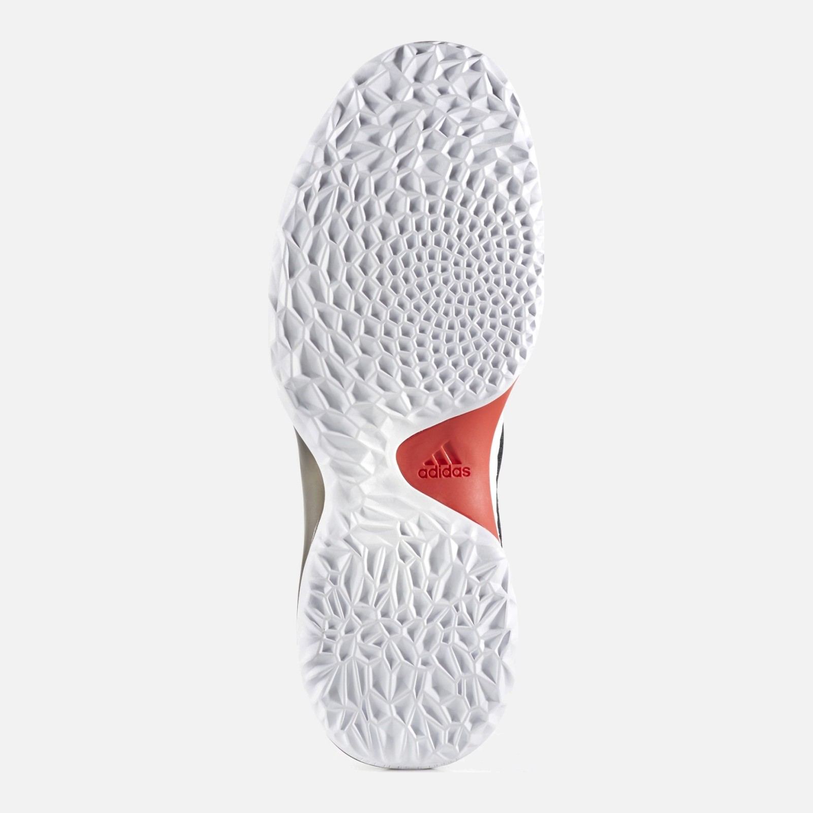 Harden Vol. 1 outsole with a radial traction pattern and a red midfoot window.