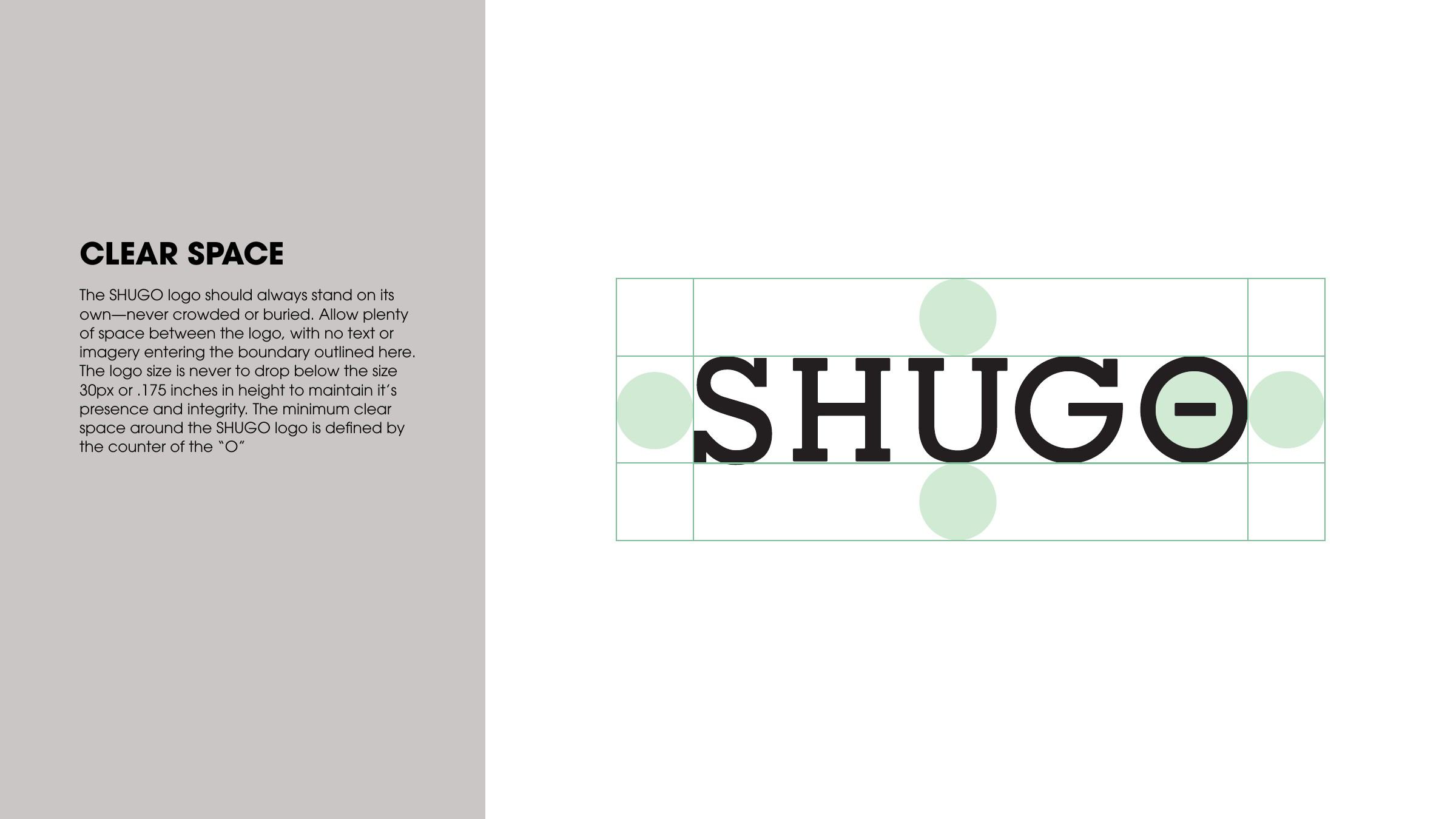 Clear space for the wordmark, with a construction grid and circles marking the space kept free around it.