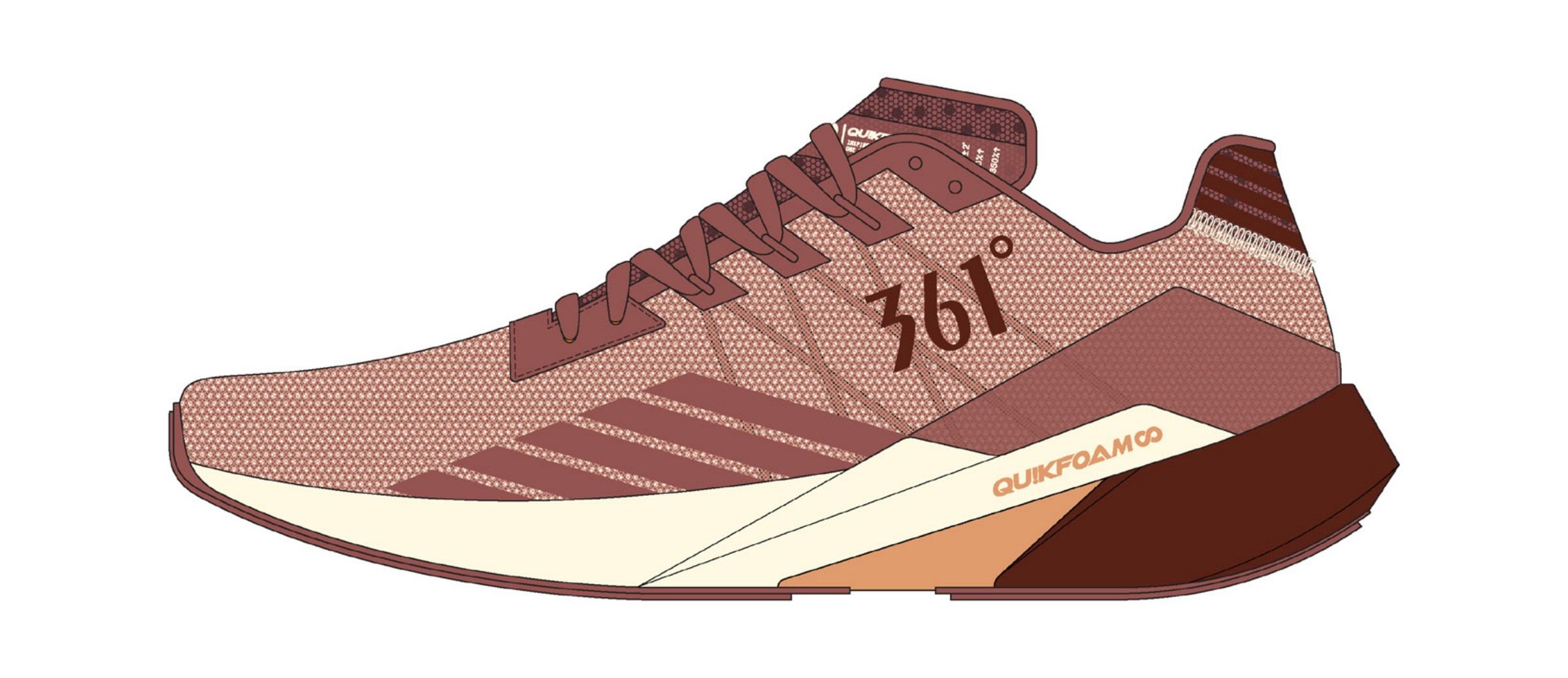 Landscapes of China colorway, a dusty pink runner with brick stripes and a cream and brown midsole.